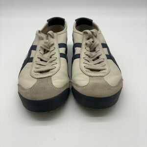 Asics Cream and Navy Low-Profile Athletic Sneakers